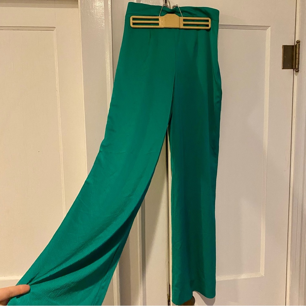 Emerald Green High-Waisted, Wide-Leg Pants